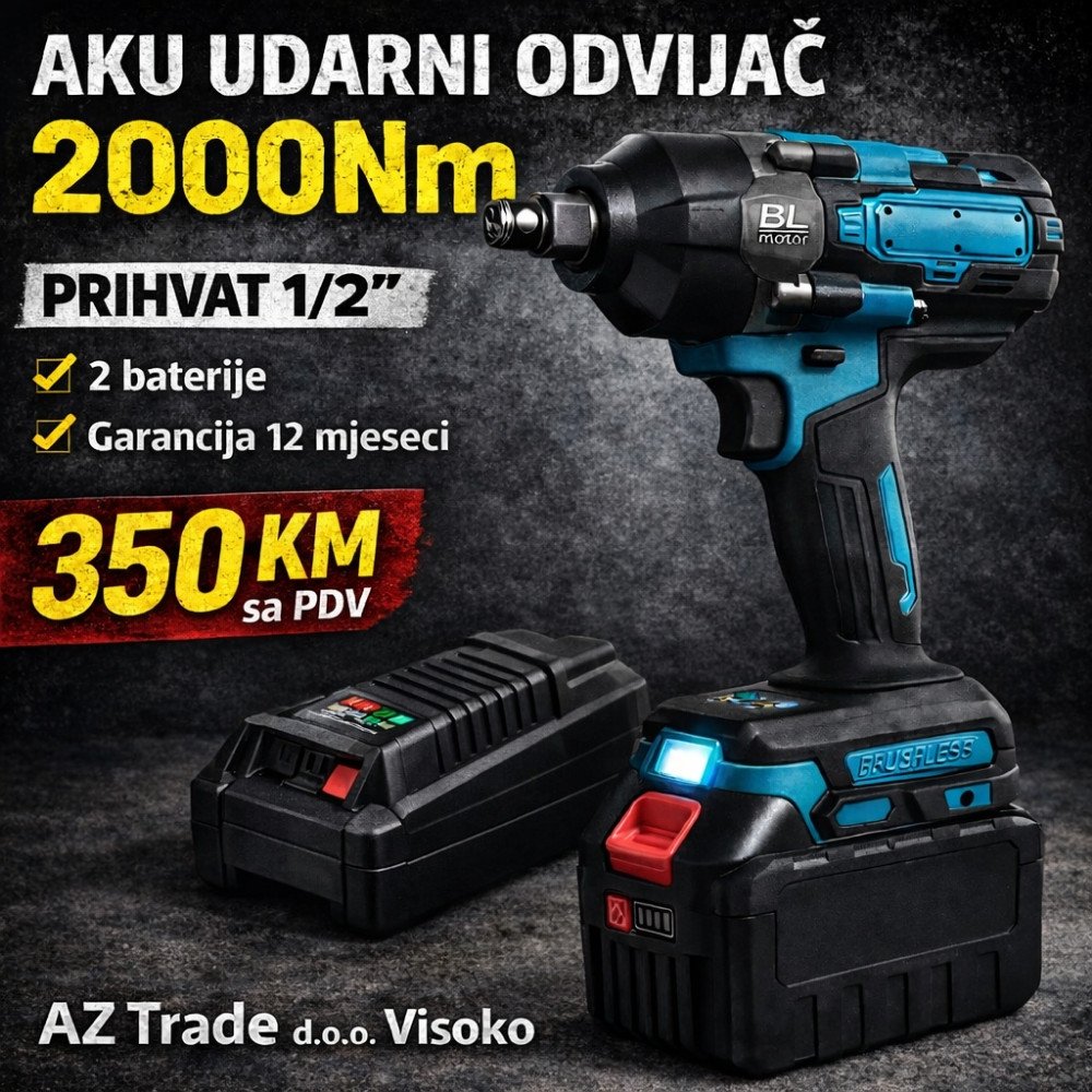 Aku udarni odvijač 2000Nm, prihvat 1/2, garancija godinu