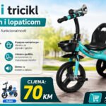 Dječiji tricikl sa korpom i lopatom