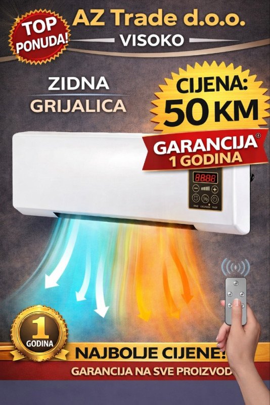 Električna zidna grijalica sa daljinskim 2000w