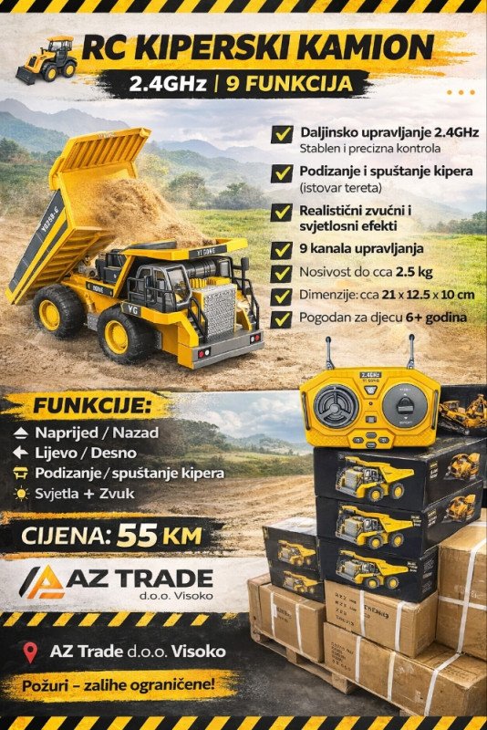 Igračka RC Demper / dumper / kamion 9CH na daljinski