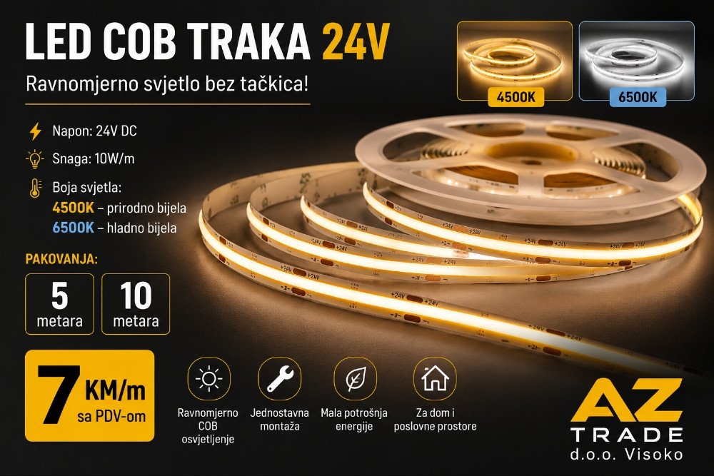 Led COB traka 24V 10W/m 4500K i 6500K