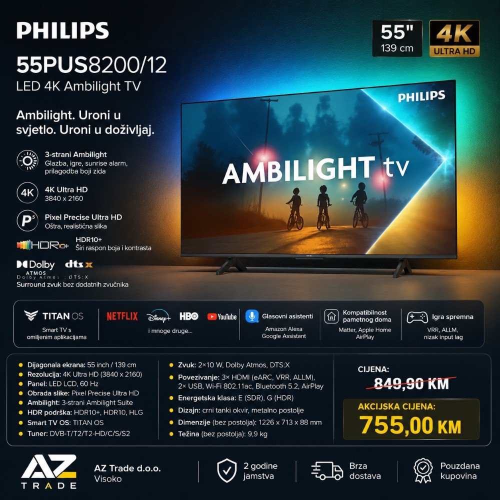 Philips 55PUS8200/12 LED 4K Ambilight TV 55" inch