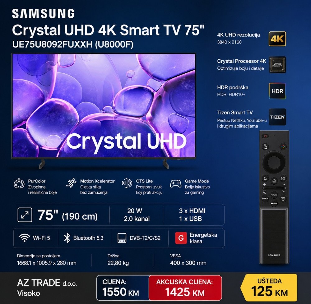 Samsung Crystal TV UHD U8092F 4K 75"