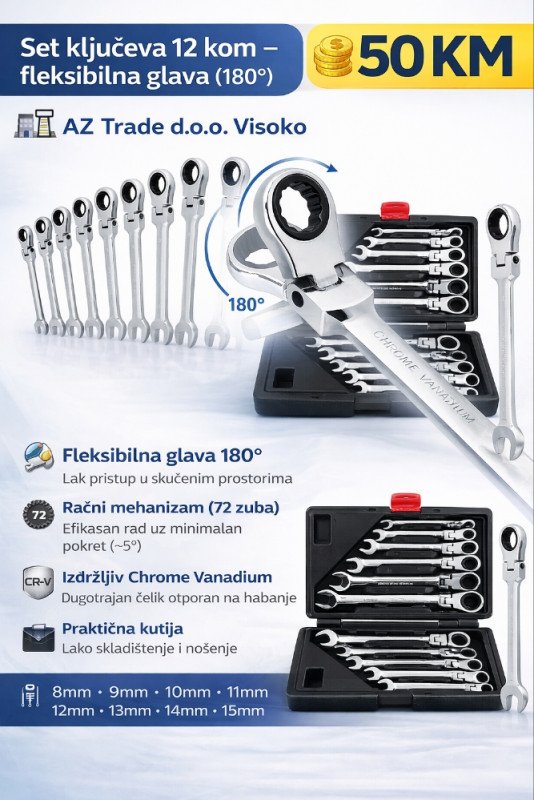 Set ključeva 12 kom fleksibilna glava / rajšna