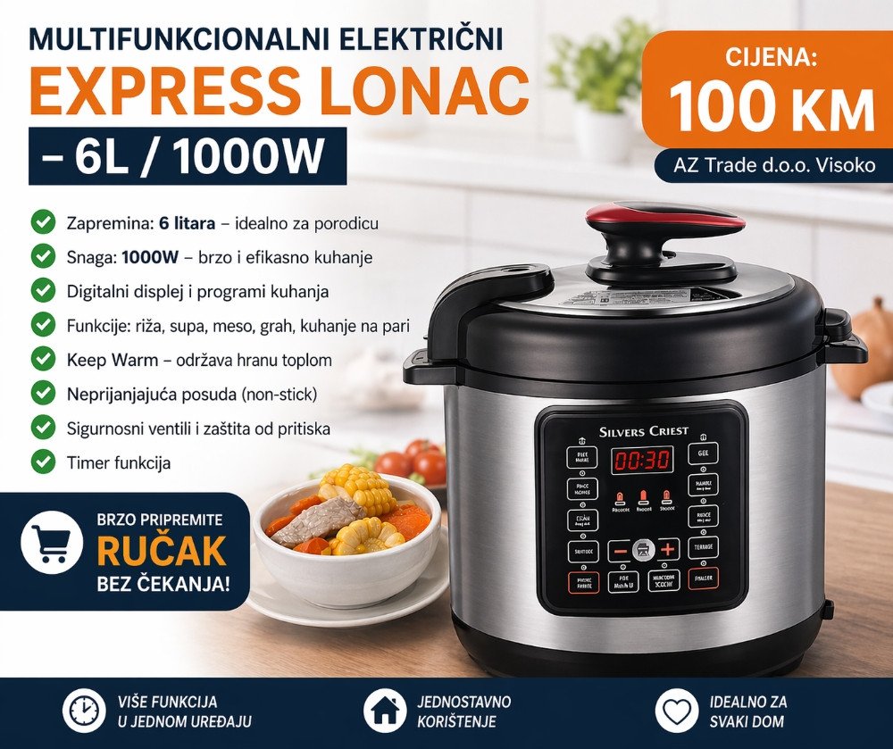 SILVER CREST MULTIFUNKCIONALNI ELEKTRIČNI EXPRESS LONAC, KRČKO,6L