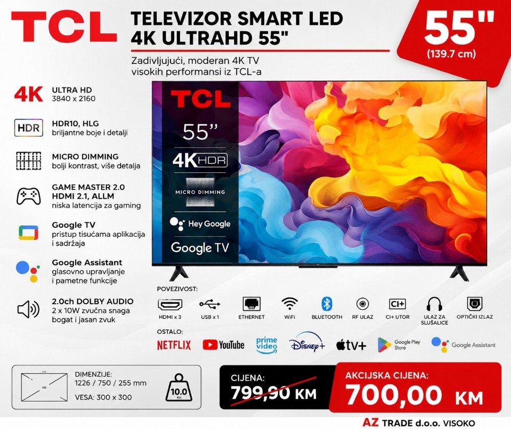TCL 55V6B, Google TV 4K UltraHD 55" inch