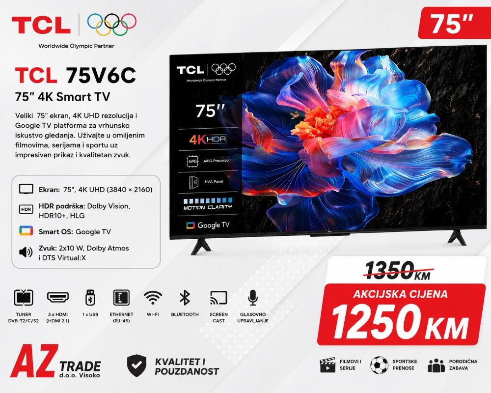 TCL 75V6C 75" 4K Smart TV Google TV