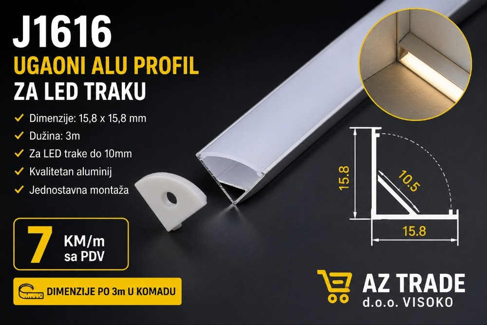 Ugaoni aluminijski profil za LED traku J1616