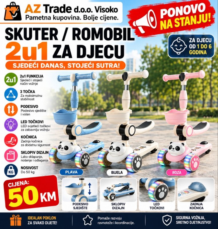 DJEČIJI ROMOBIL 2u1